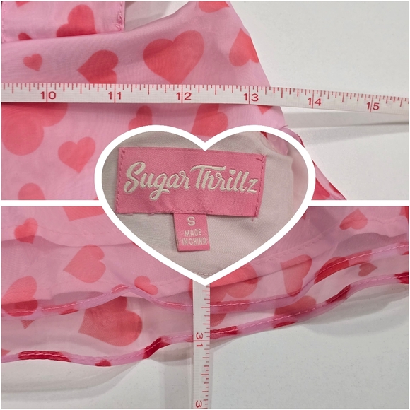 Sugar Thrillz ✦ Love Surrounds Me Pinafore Skirt ✦ Pink Hearts Organza S EUC - Picture 10 of 11